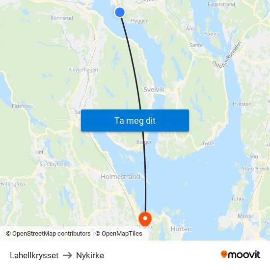 Lahellkrysset to Nykirke map
