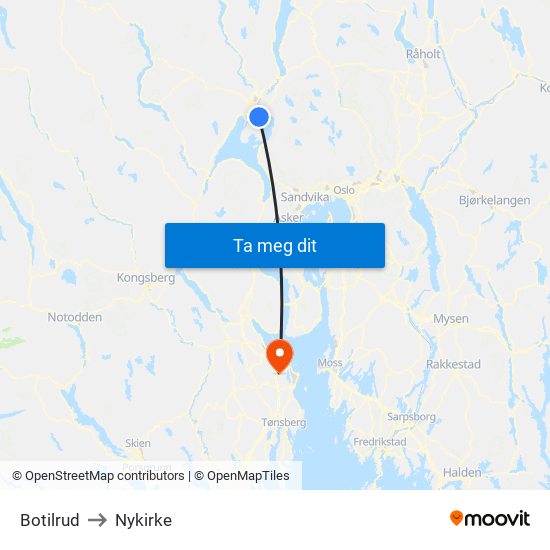 Botilrud to Nykirke map