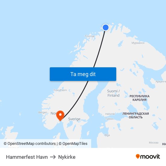 Hammerfest Havn to Nykirke map