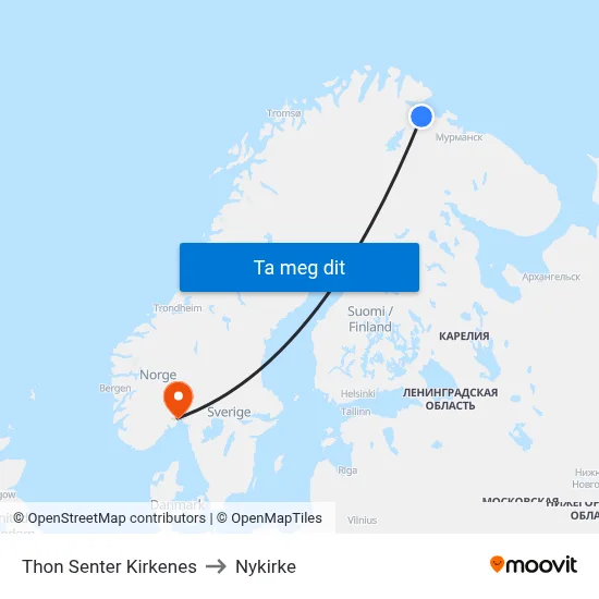Thon Senter Kirkenes to Nykirke map