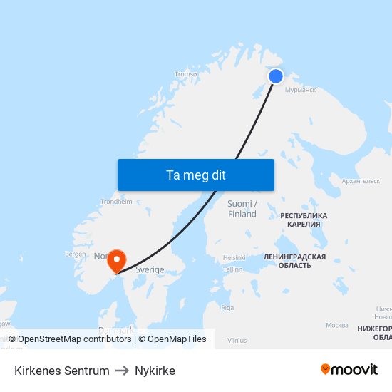 Kirkenes Sentrum to Nykirke map