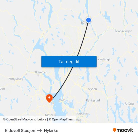 Eidsvoll Stasjon to Nykirke map