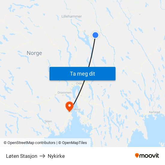 Løten Stasjon to Nykirke map