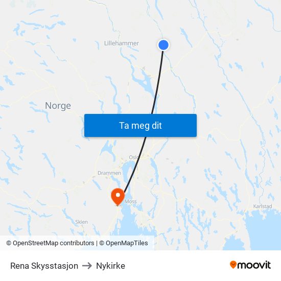 Rena Skysstasjon to Nykirke map