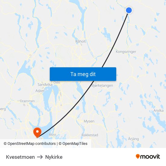 Kvesetmoen to Nykirke map