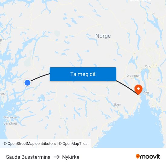 Sauda Bussterminal to Nykirke map