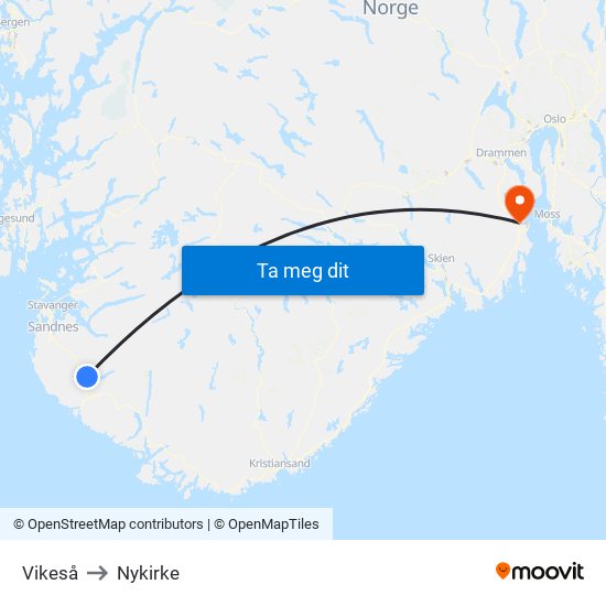 Vikeså to Nykirke map
