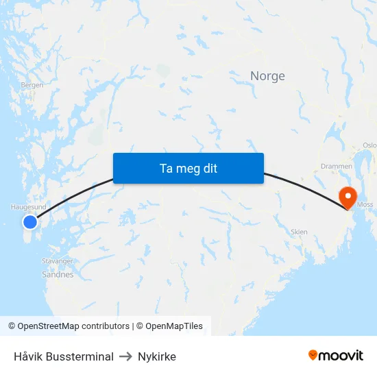 Håvik Bussterminal to Nykirke map