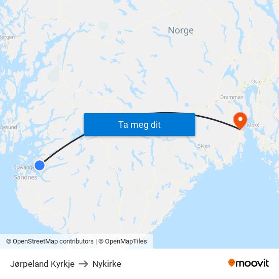 Jørpeland Kyrkje to Nykirke map
