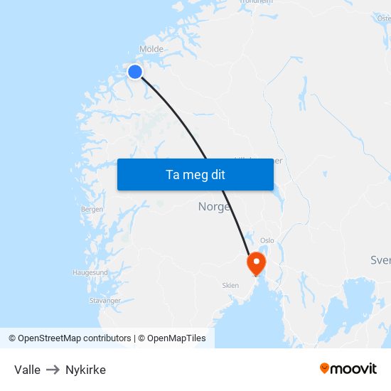 Valle to Nykirke map