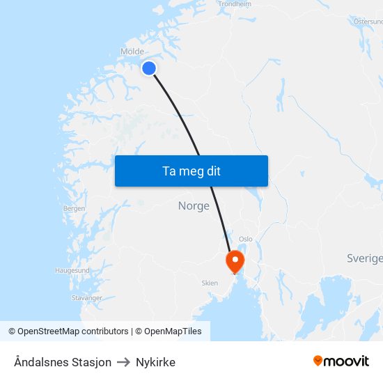 Åndalsnes Stasjon to Nykirke map