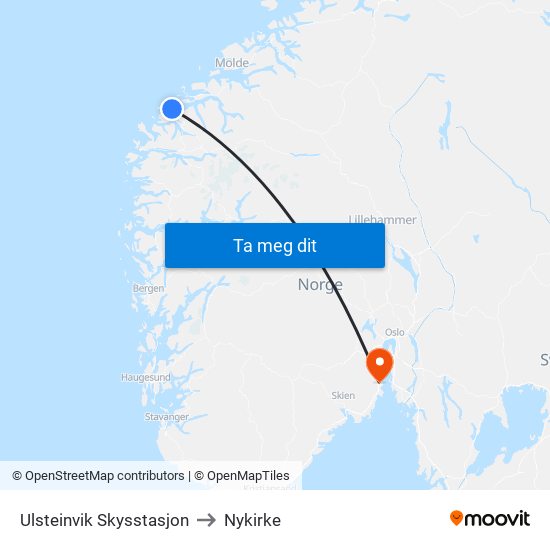 Ulsteinvik Skysstasjon to Nykirke map