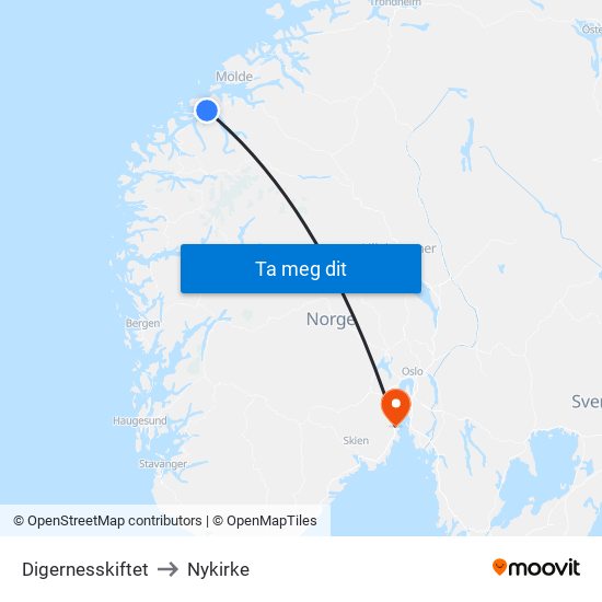 Digernesskiftet to Nykirke map