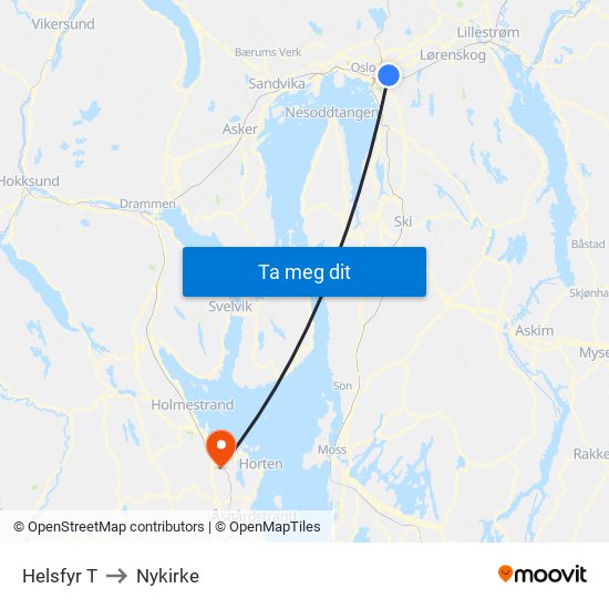Helsfyr T to Nykirke map