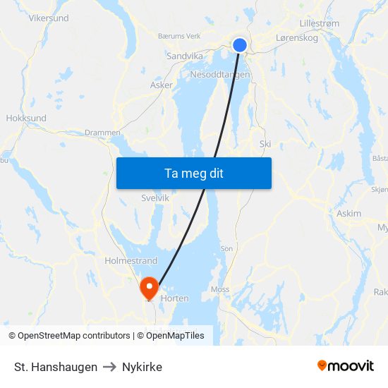 St. Hanshaugen to Nykirke map