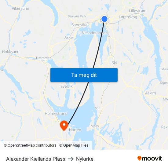 Alexander Kiellands Plass to Nykirke map