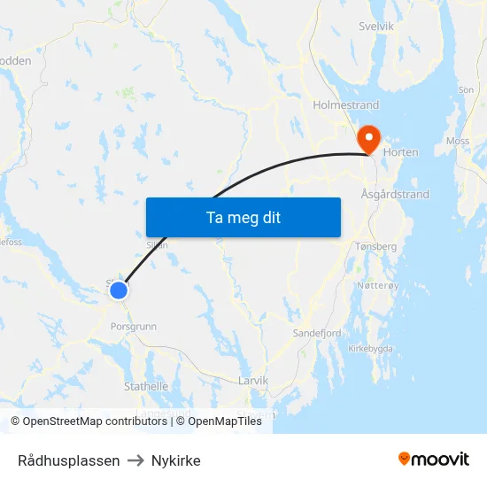 Rådhusplassen to Nykirke map