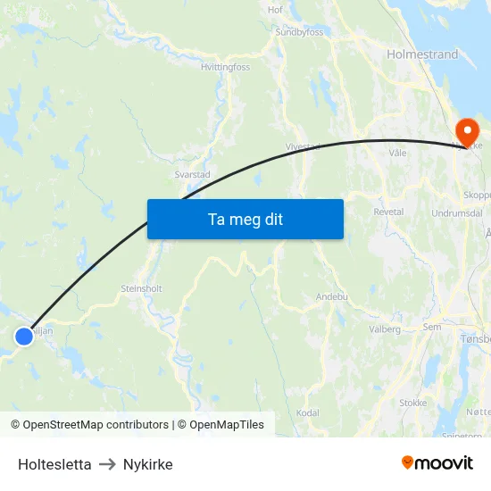 Holtesletta to Nykirke map