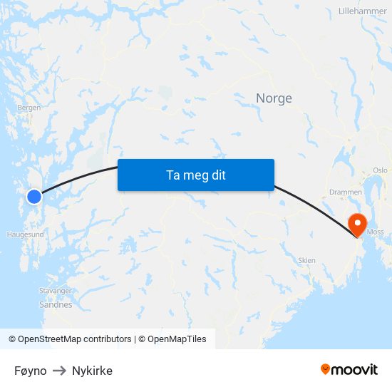 Føyno to Nykirke map