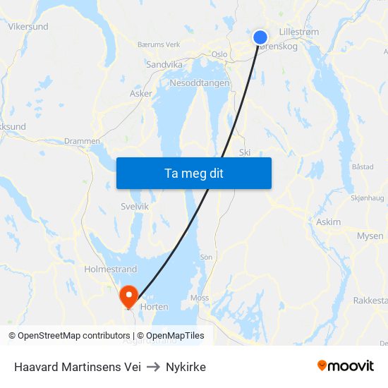 Haavard Martinsens Vei to Nykirke map