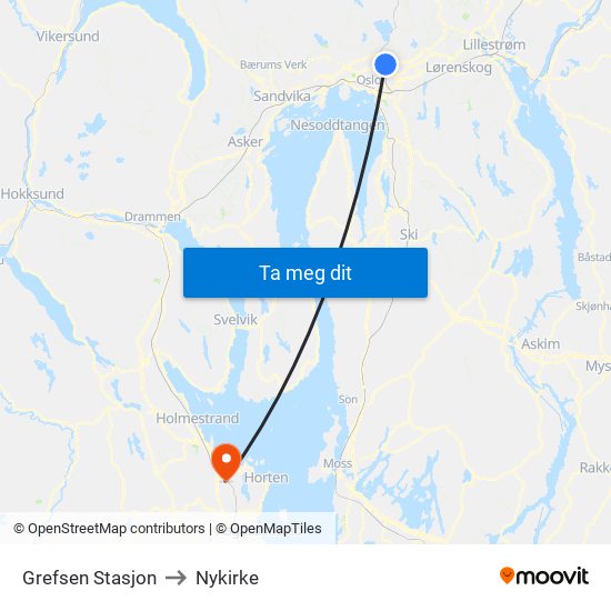 Grefsen Stasjon to Nykirke map