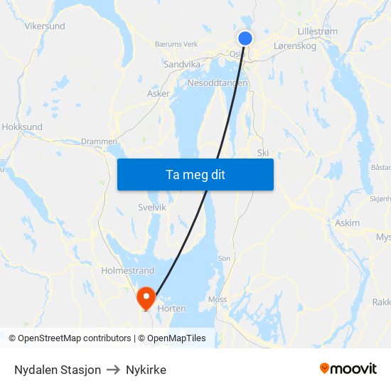 Nydalen Stasjon to Nykirke map