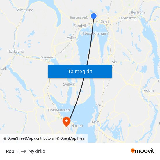 Røa T to Nykirke map