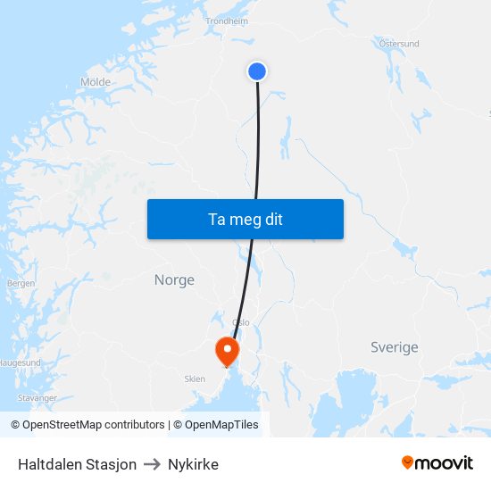 Haltdalen Stasjon to Nykirke map