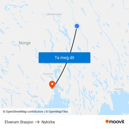 Elverum Stasjon to Nykirke map