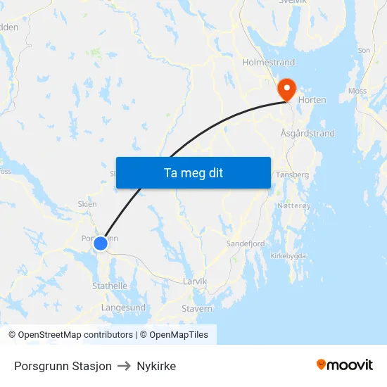Porsgrunn Stasjon to Nykirke map