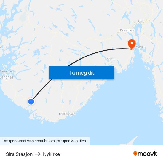Sira Stasjon to Nykirke map