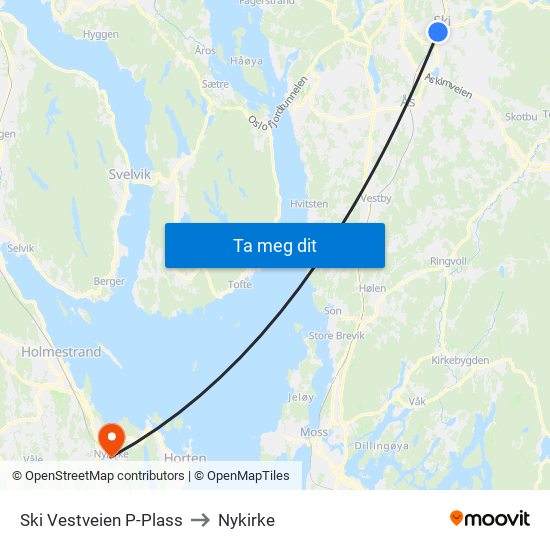Ski Vestveien P-Plass to Nykirke map
