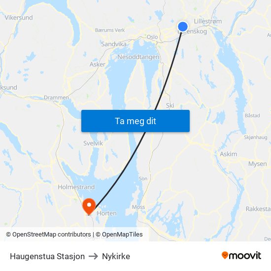Haugenstua Stasjon to Nykirke map