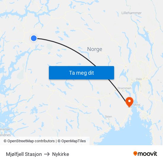 Mjølfjell Stasjon to Nykirke map