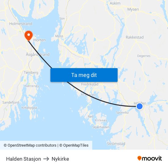 Halden Stasjon to Nykirke map