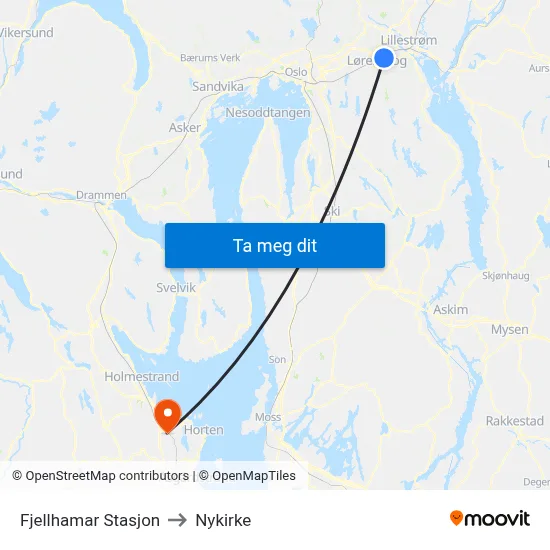 Fjellhamar Stasjon to Nykirke map