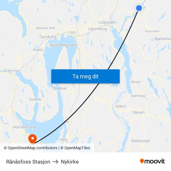Rånåsfoss Stasjon to Nykirke map