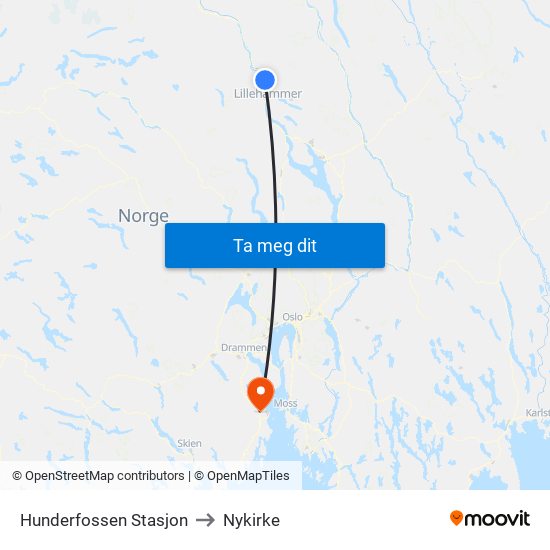 Hunderfossen Stasjon to Nykirke map