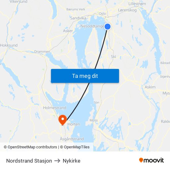Nordstrand Stasjon to Nykirke map