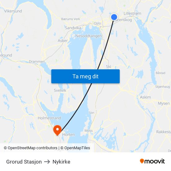 Grorud Stasjon to Nykirke map