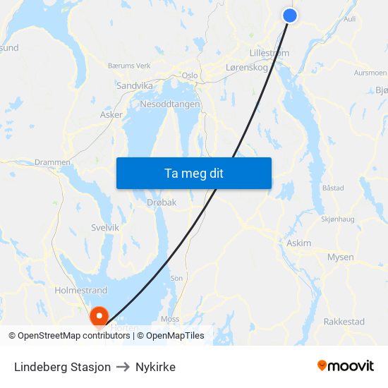 Lindeberg Stasjon to Nykirke map
