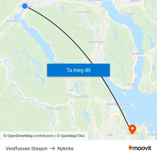 Vestfossen Stasjon to Nykirke map