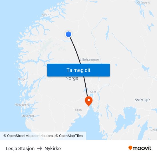 Lesja Stasjon to Nykirke map