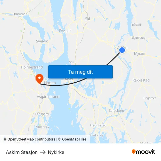 Askim Stasjon to Nykirke map