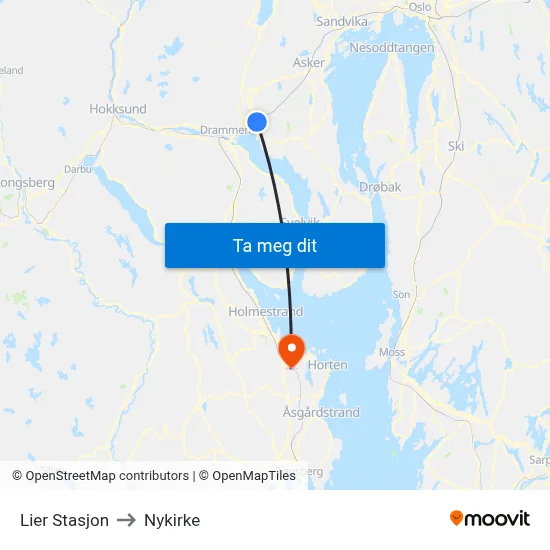 Lier Stasjon to Nykirke map