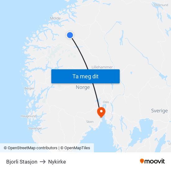 Bjorli Stasjon to Nykirke map
