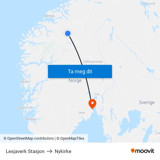 Lesjaverk Stasjon to Nykirke map