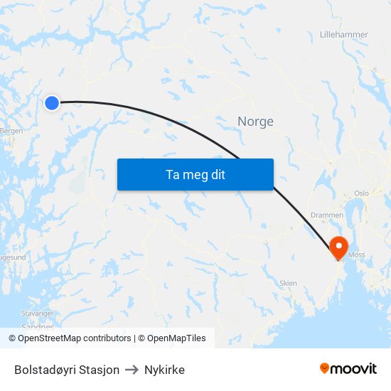 Bolstadøyri Stasjon to Nykirke map