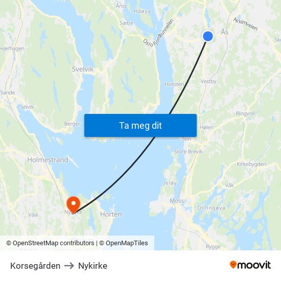 Korsegården to Nykirke map