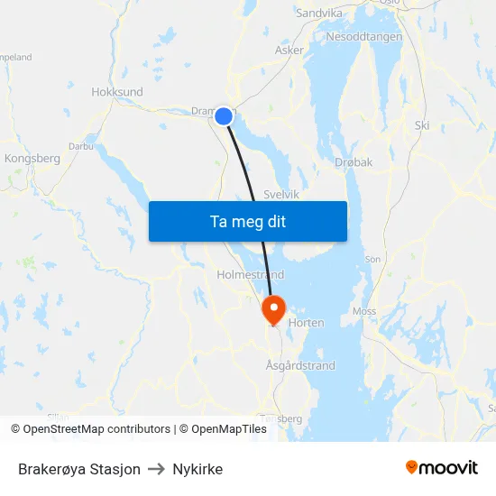 Brakerøya Stasjon to Nykirke map